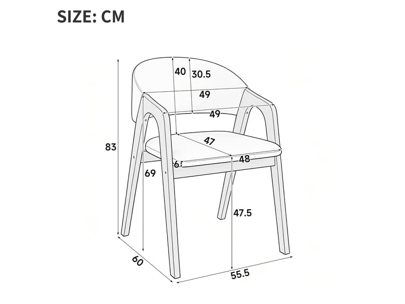  Chaise de salle à manger lot de 6 avec dossier courbé et accoudoirs, rembourrage en lin beige avoine et bois noyer  - Conforama D