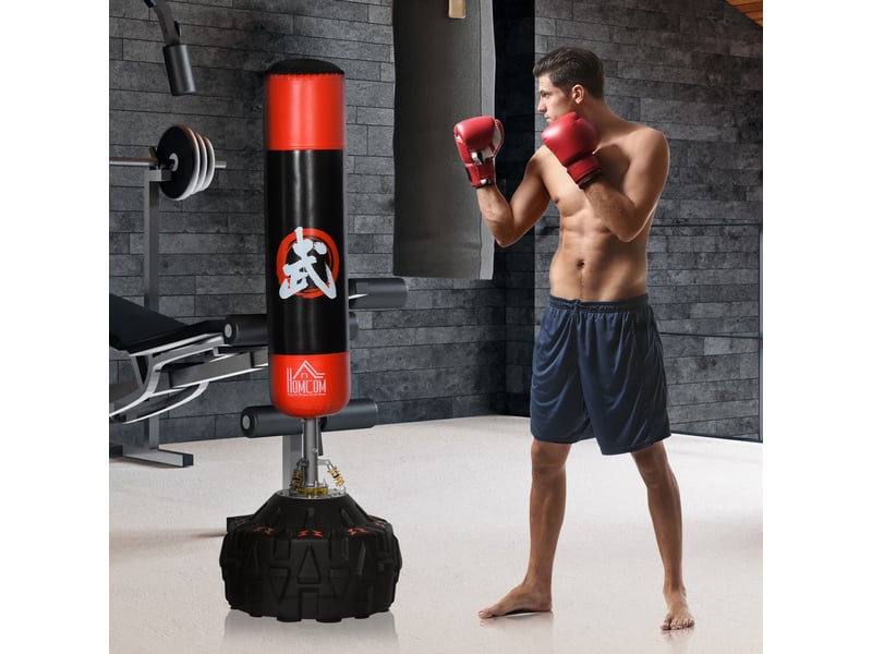  Sac de frappe autoportant adulte, base ventouse, équipement entraînement boxe, noir et rouge, 60×60×180 cm  - Conforama C