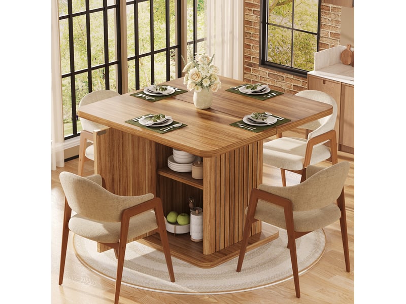  Table à manger carrée avec rangement 80x80x76 cm mdf effet bois foncé  - Conforama W