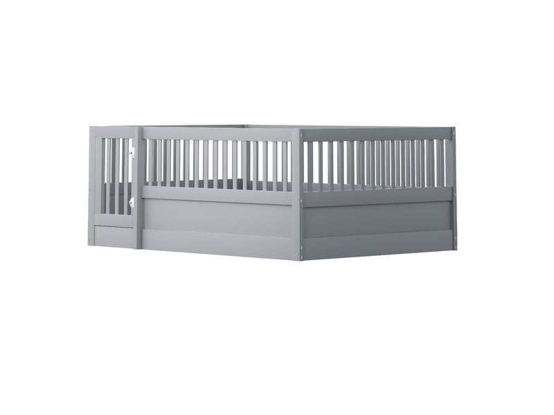  Lit enfant 140x200 cm avec barrière et porte bois gris sans matelas  - Conforama D