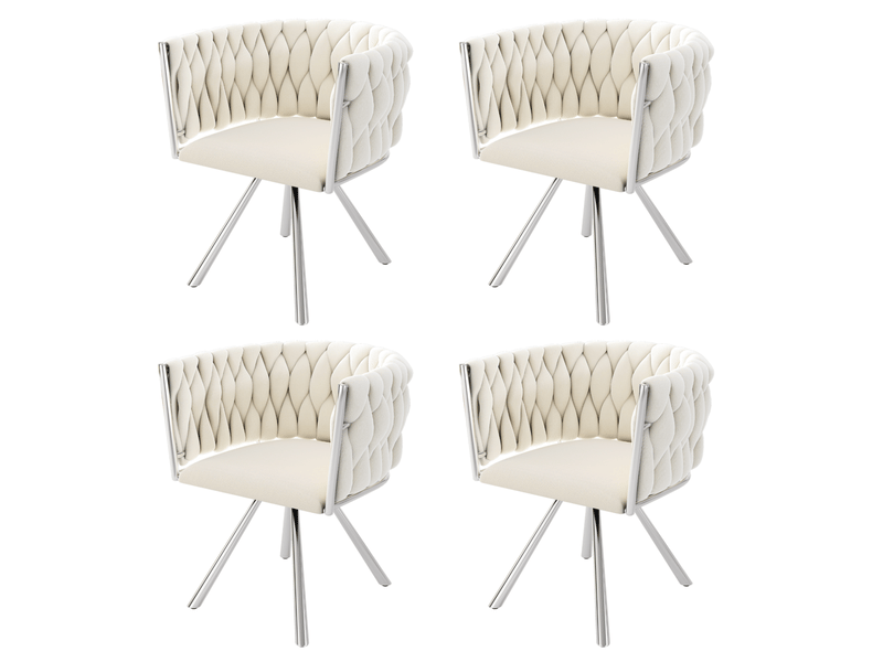  Lot de 4 fauteuils 59x54x72 cm, structure en acier argenté, rotation 360°, revêtement velours beige, style contemporain  - Conforama A