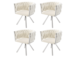 Lot de 4 fauteuils 59x54x72 cm, structure en acier argenté, rotation 360°, revêtement velours beige, style contemporain