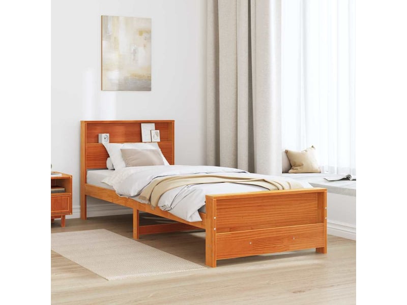  Lit simple- lit adulte -  cadre de lit avec étagère brun  90 x 190 cm pin massif  - Conforama B