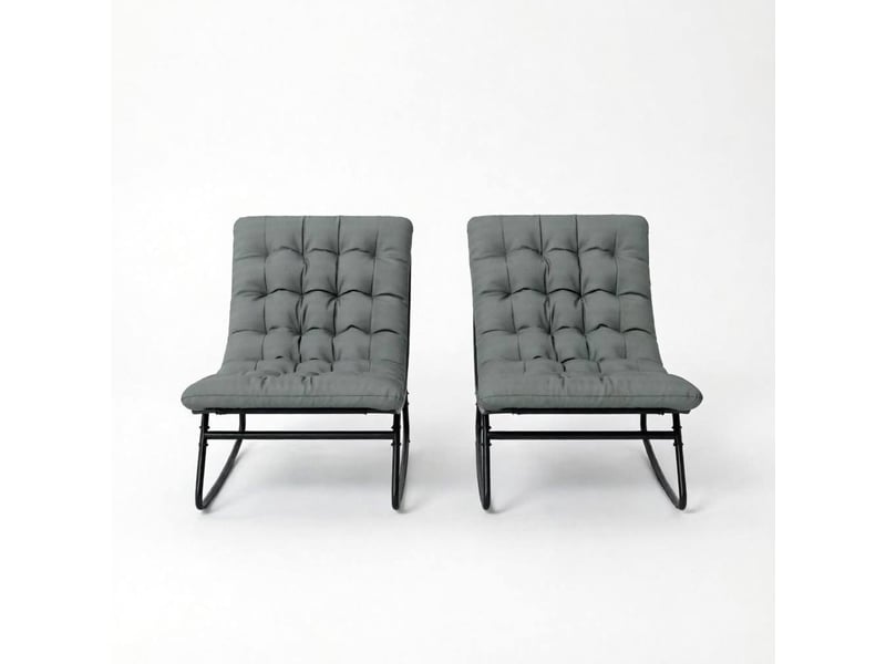  Fauteuils à bascule d'extérieur 64x101x71 cm – gris foncé et noir – lot de 2 avec coussins rembourrés pour terrasse  - Conforama A