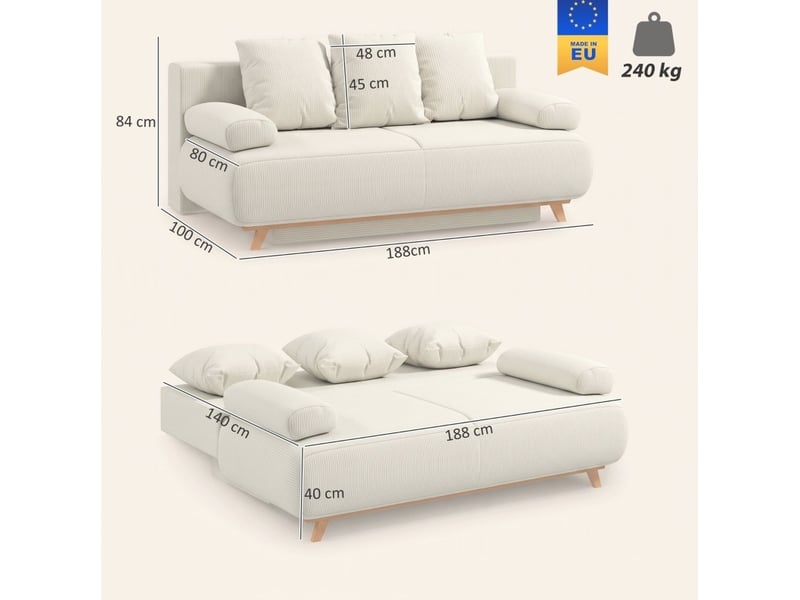  Canapé-lit 188x100x84 cm dossier réglable rangement caché bois beige  - Conforama E