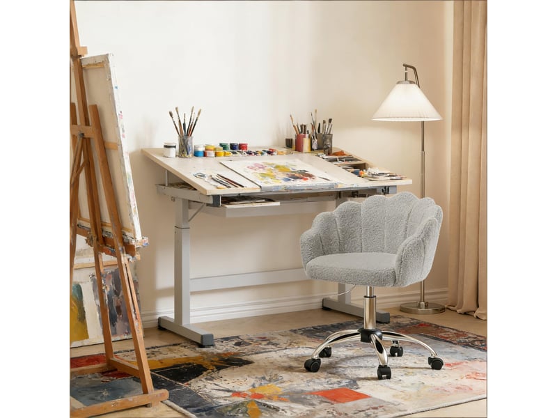  Chaise de bureau pivotante réglable en hauteur - lpospi - dossier pétales ergonomique, tissu effet cachemire - gris clair  - Conforama B