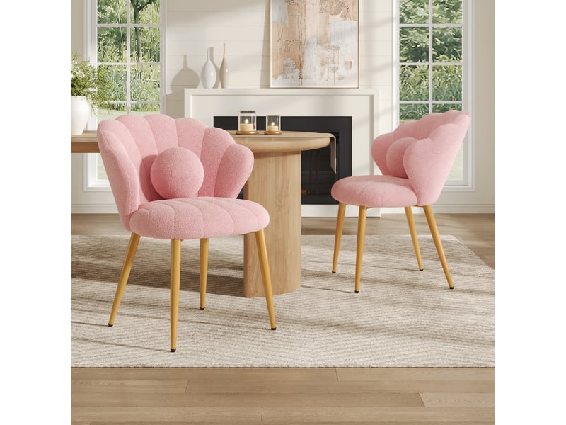 Lot de 2 fauteuils 60x62.5x83 cm tissu bouclé assise rembourrée dossier coquillage pieds en métal usage quotidien rose OPULERANE TRADING LTD - Conforama C
