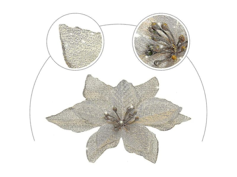  Poinsettias pailletés de noël, fleurs artificielles pailletées pour mariage, nouvel an, noël, espagne, décoration  - Conforama C