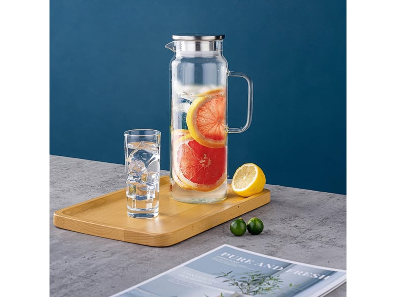  Carafe en verre, carafe eau avec couvercle et anse, bouilloire résistante à la chaleur 1.5l  - Conforama E