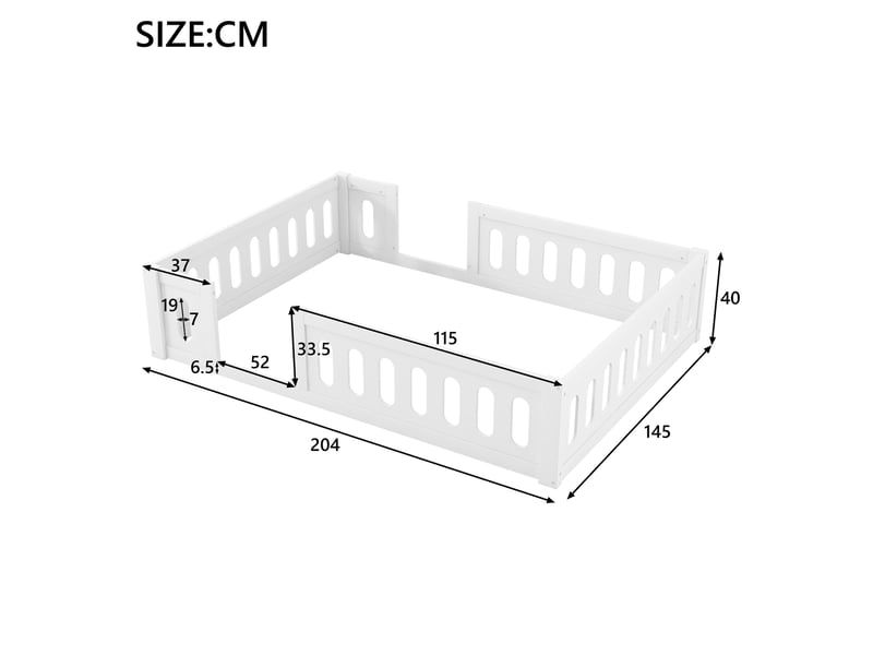  Lit plateforme enfant 140x200 cm blanc avec barrières en bois et mdf  - Conforama C