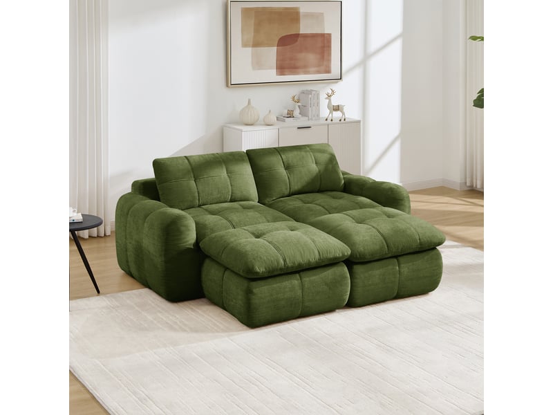  Canapé fixe, droit, modulaire, en tissu chenille, vert 194x160x68cm - Conforama C