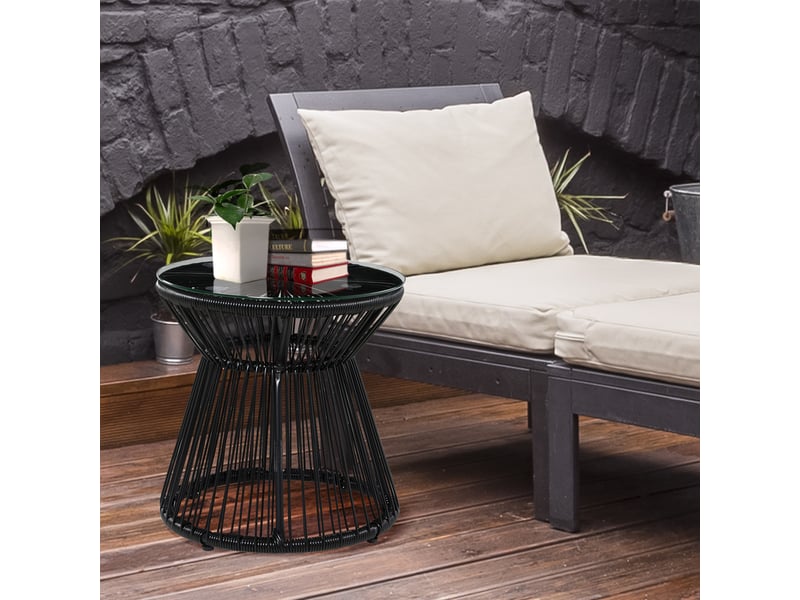  Table ronde bistro de jardin résine tressée imitation rotin noir 40x40x42cm  - Conforama D