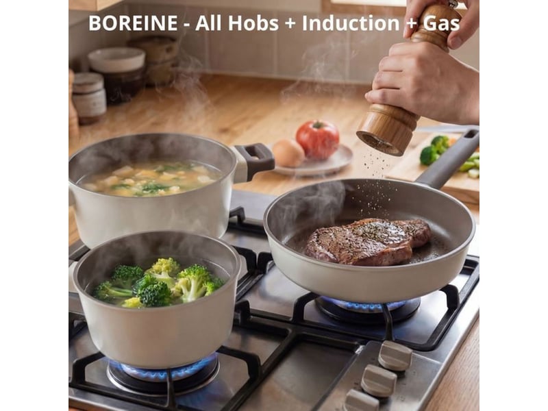  Set de casseroles 5 pieces granit antiadhesif blanc compatible induction 24 cm poele 18 cm casserole 24 cm faitout 370018_AADJW68722_6_DROPFR - Conforama D