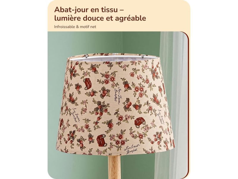  Lampe de chevet french bloom bois massif tissu floral 2700k e27 370618_AACPI14352_6_DROPFR - Conforama B