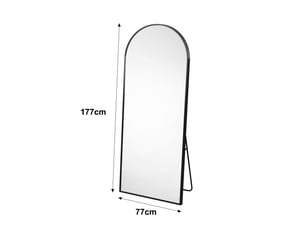 Miroir sur pied - 177 x 77 cm - noir - miroir plein pied arqué grand format, cadre minimaliste, design moderne et élégant