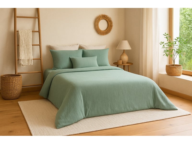 Parure de lit uni 1 personne gaze de coton, kaki, 140x200cm PAR_GAZCOT_KAKI140 - Conforama B