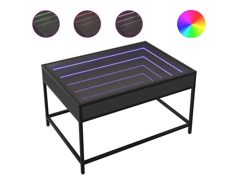  Table basse - table de salon - table à thé avec led infini noir 70x50x41 cm  - Conforama A