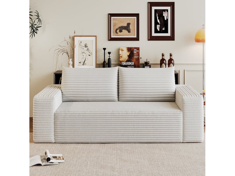  Canapé 3 places 180x90 cm modulable velours côtelé blanc crème  - Conforama C
