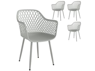 Lot de 4 chaises de jardin avec accoudoirs plastique et métal gris 56 x 51 x 84 cm