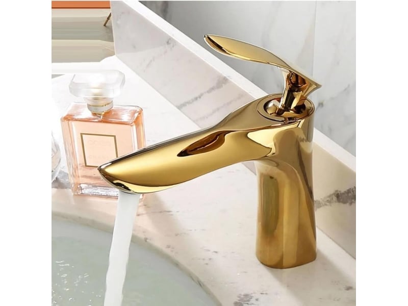  Robinet lavabo salle de bain en laiton - mitigeur finition or chrome doré, avec tuyau, élégant et durable  - Conforama C