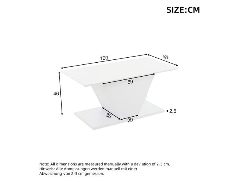  Table basse moderne 100×50×46cm forme spéciale | finition brillante et éclairage led intégré  - Conforama C