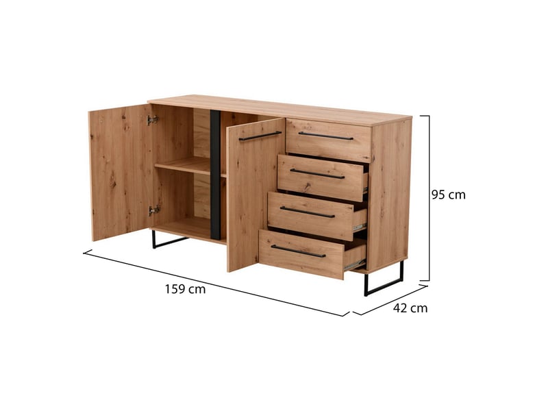  Buffet ceredano, bahut 4 tiroirs, 159x42x95h cm marron chêne noueux Ceredano - Conforama C