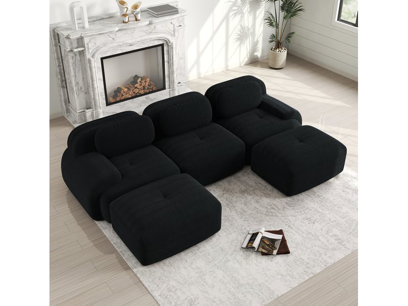  Canapé d'angle modulable ulevr 3 places en u sans cadre, 298 x 178 cm, mousse 32d, velours côtelé noir  - Conforama D