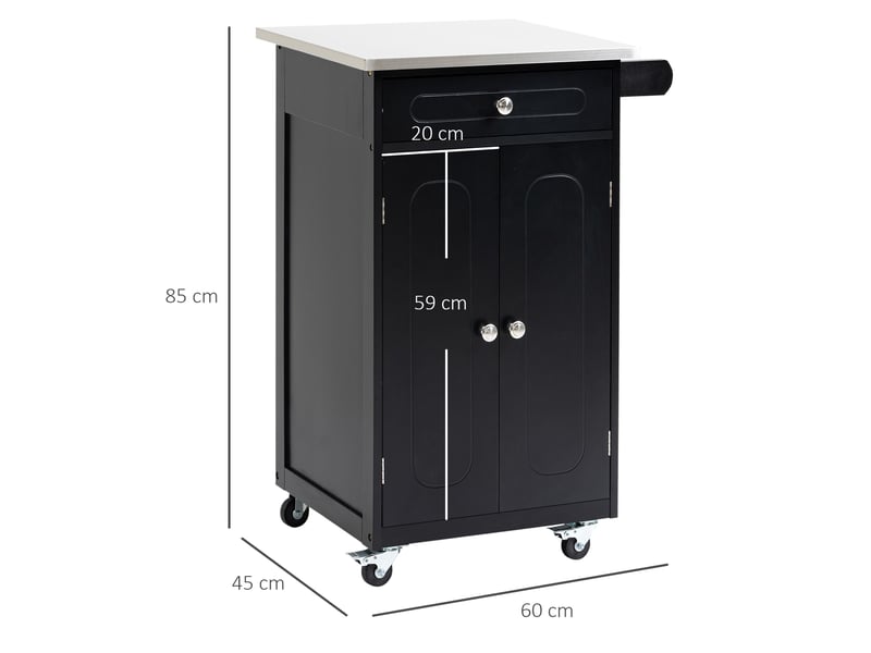  Desserte de cuisine à roulettes 1 tiroir 2 portes mdf et acier noir 60x45x85 cm  - Conforama C