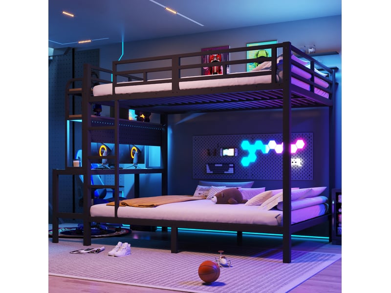  Lit mezzanine enfant 140 x 200 cm noir avec bureau, étagères, led, usb et échelle  - Conforama D