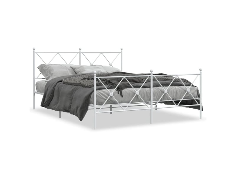 Lit double- lit adulte - cadre de lit métal sans matelas et pied de lit blanc 150x200 cm - Conforama A