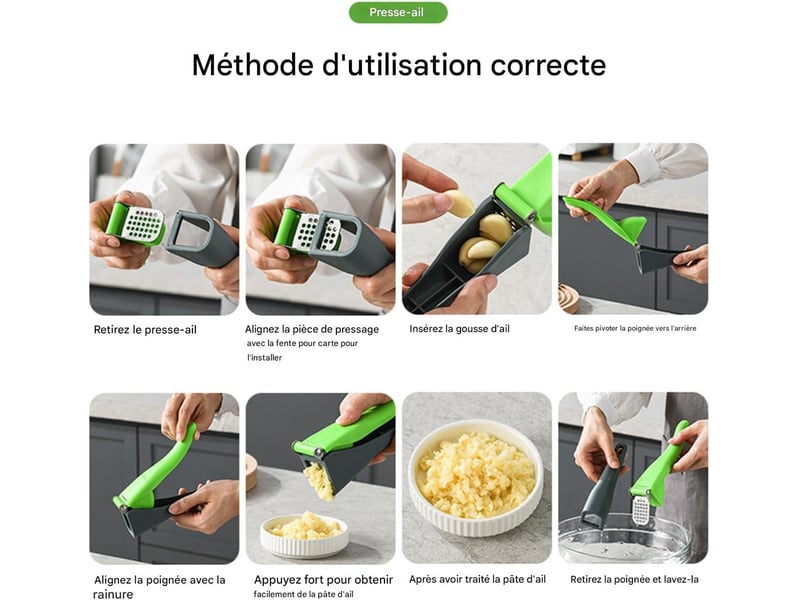  Presse ail inoxydable,hachoir manuel de cuisine accessoire cuisine détachable à poignée ergonomique antidérapante pour maison camping cuisson  - Conforama D