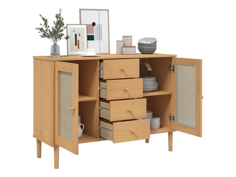  Buffet - bahut - meuble de rangement senja aspect rotin marron 112x40x80cm bois massif de pin  - Conforama D