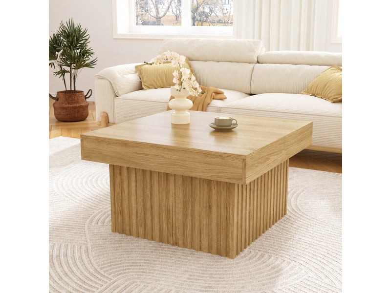  Table basse carrée en panneaux de particules effet bois, 79 x 79 x 46 cm  - Conforama D