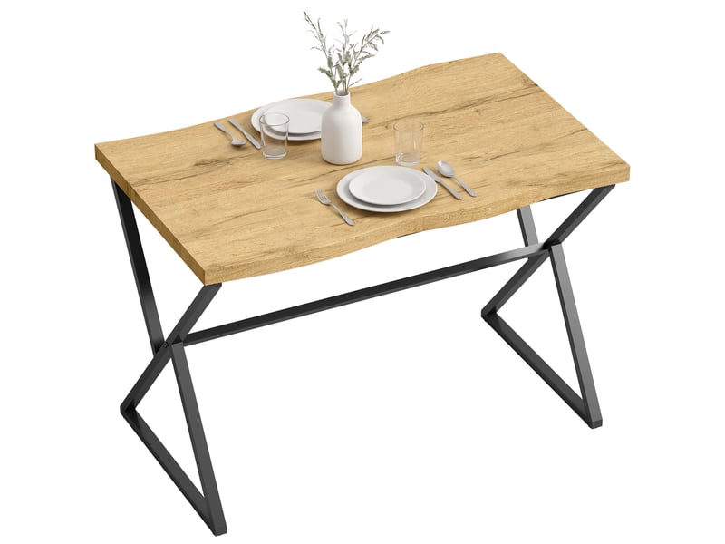  Table à manger pour 2 personnes, table de cuisine, style moderne avec plateau épais, 110 x 67 x 75,5 cm, noir et chêne  - Conforama A