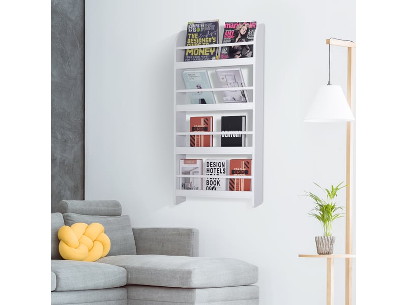  Bibliothèque murale à 4 niveaux en bois blanc, étanche, charge maximale 30 kg (59 cm x 12 cm x 113 cm)  - Conforama C