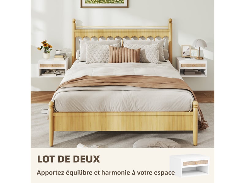  Lot de 2 tables de chevet murales 40 x 34 x 23 cm tiroir niche utile design contemporain en panneau de particules blanc 21_0001607  - Conforama C