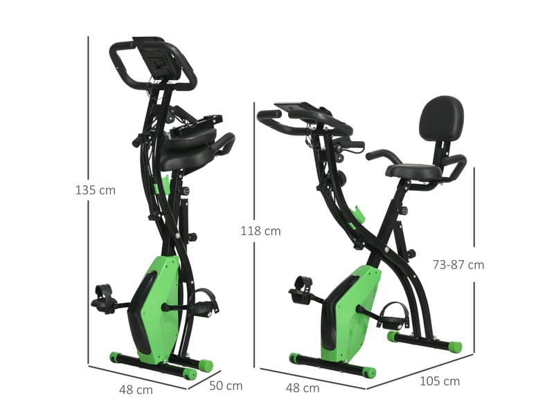 Vélo pliable 2 en 1, 8 résistances, silencieux, cardio, brassards, écran lcd, volant 2,5 kg, vert. - Conforama E