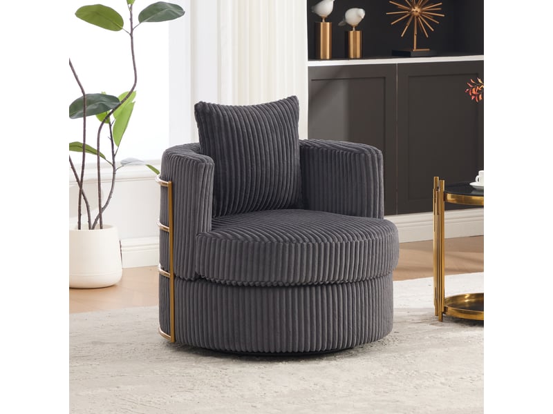 Fauteuil pivotant 360° en velours côtelé avec rangement, gris anthracite, 76 x 79 x 78 cm Fay Lum - Conforama B