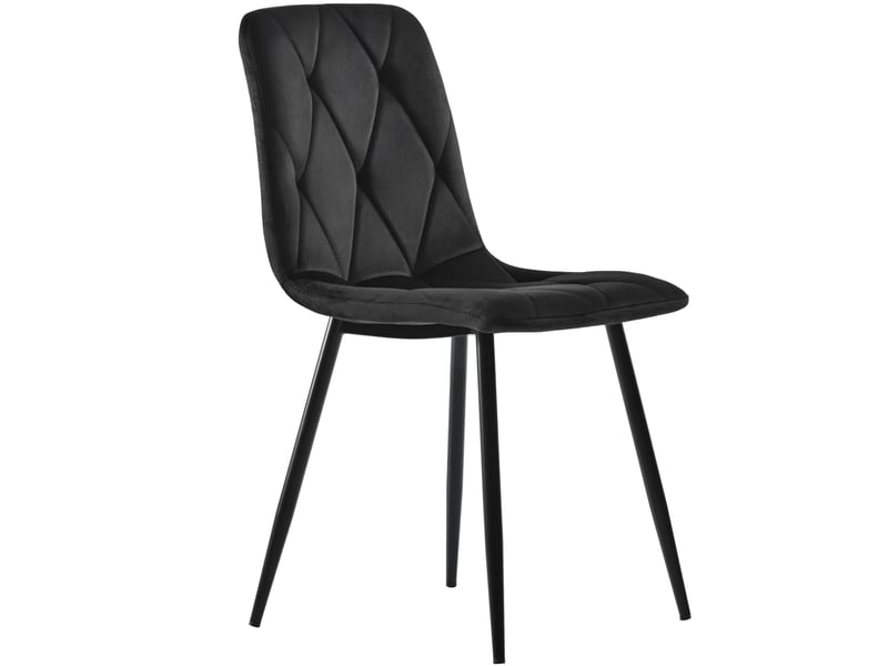  Lot de 4 chaises 46x45x86 cm, dossier à motif chevrons, revêtement velours gris, cadre métallique noir, pour salle à manger  - Conforama A