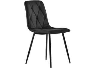 Lot de 4 chaises 46x45x86 cm, dossier à motif chevrons, revêtement velours gris, cadre métallique noir, pour salle à manger