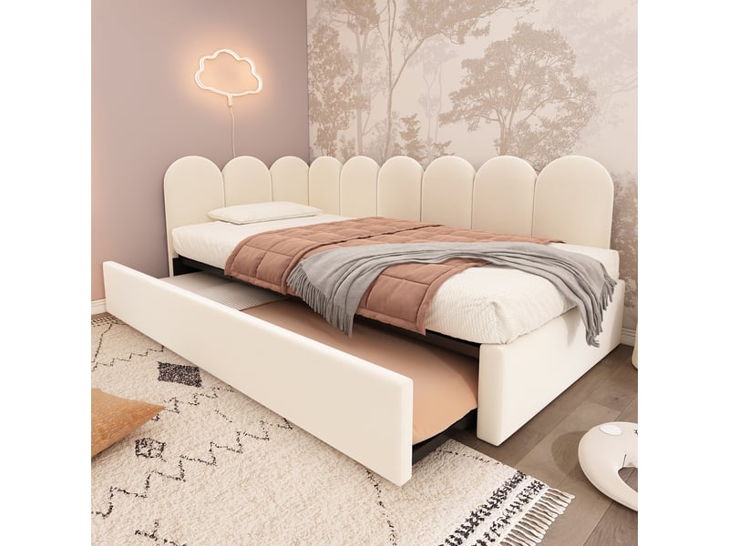  Lit gigogne avec sommier à lattes, 90 x 200 cm et lit d'appoint 90 x 190 cm, sans matelas  - Conforama E