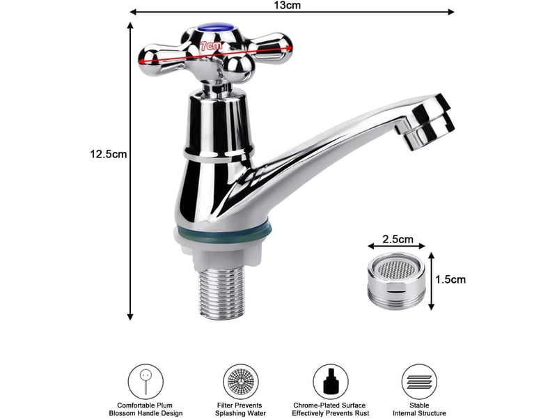 Robinet de lavabo à poignée unique, robinet mitigeur à eau froide, robinet d'eau froide, robinet d'évier de salle de bain - Conforama B