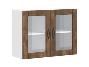 Armoire murale de cuisine avec porte vitrée lucca chêne fumé bois d'ingénierie shl7340