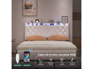 Lit 2 places 140x200 cm <strong></strong> <strong></strong> coloris beige
