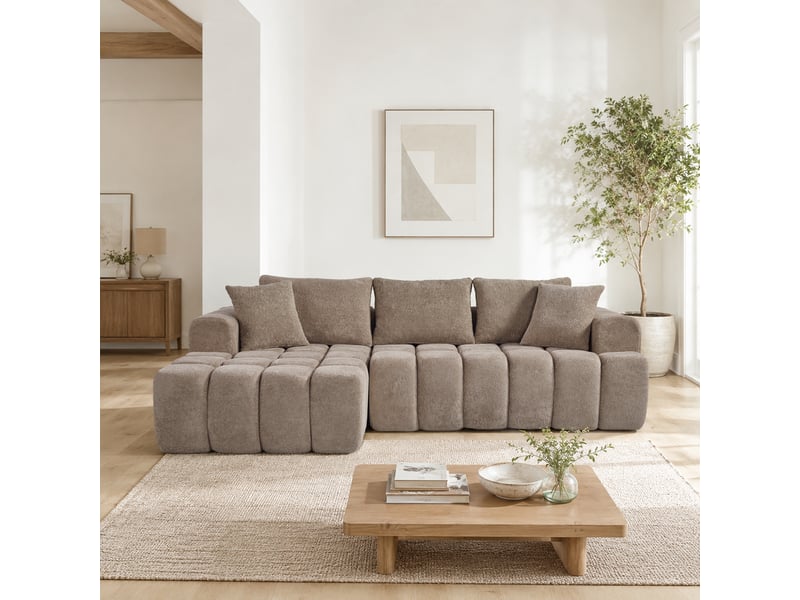 Canapé d'angle modulable en velours kaki, méridienne gauche, assise profonde 125 cm, mousse haute densité - Conforama B