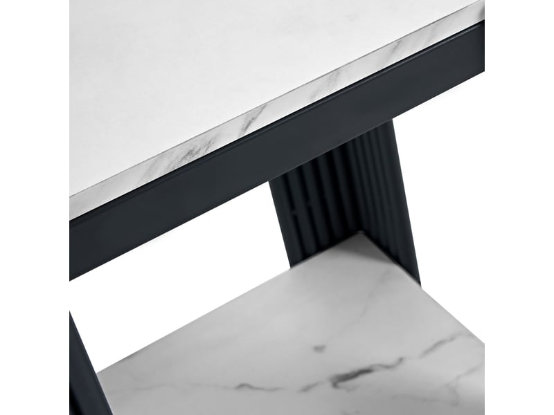  Table de chevet à 2 niveaux de rangement pour chambre en mdf et verre 43×40×55 cm blanc et noir  - Conforama D