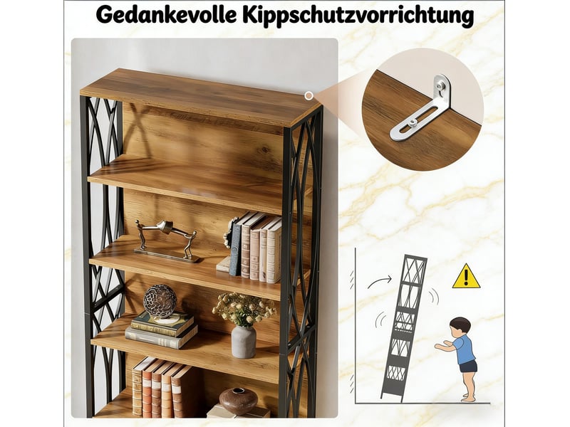  Bibliothèque étagère de rangement en mdf et métal noir et marron 80 x 28 x 180 cm T5828P491373 - Conforama D
