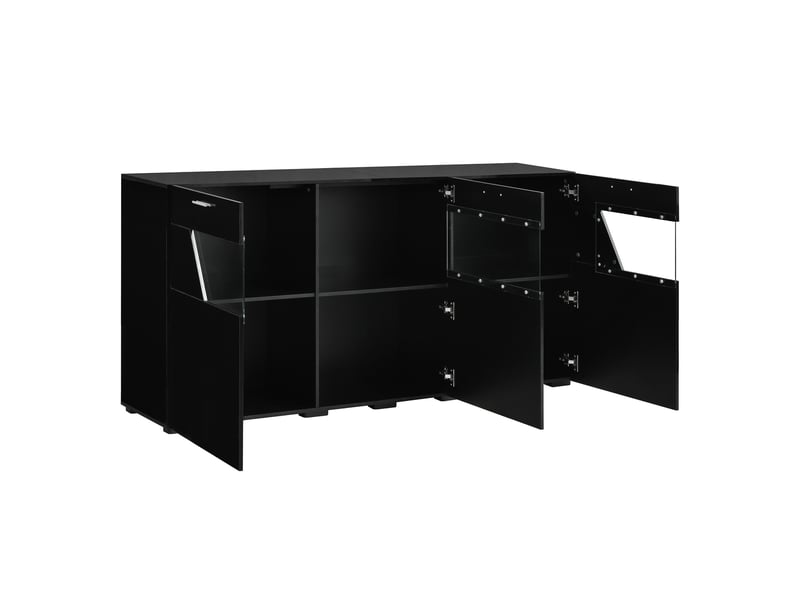  Buffet vitrine, 3 portes vitrées, grand rangement fermé, led pilotée par appli et façades brillantes pour salon, panneaux de particules,noir evarich - Conforama D