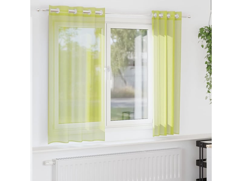  Lot de 2 rideaux en voile, voilages avec œillets vert pomme 140x175 cm cf44431  - Conforama B