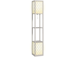 Lampe sur pied 26x26x156 cm gris clair, mdf et plastique, 2 étagères avec interrupteur à chaînette